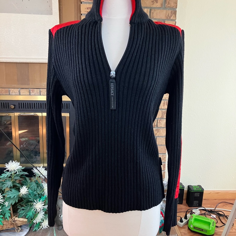 NWT Versace Jeans Couture Black & Red Women's Athletic Sweater, Size Small